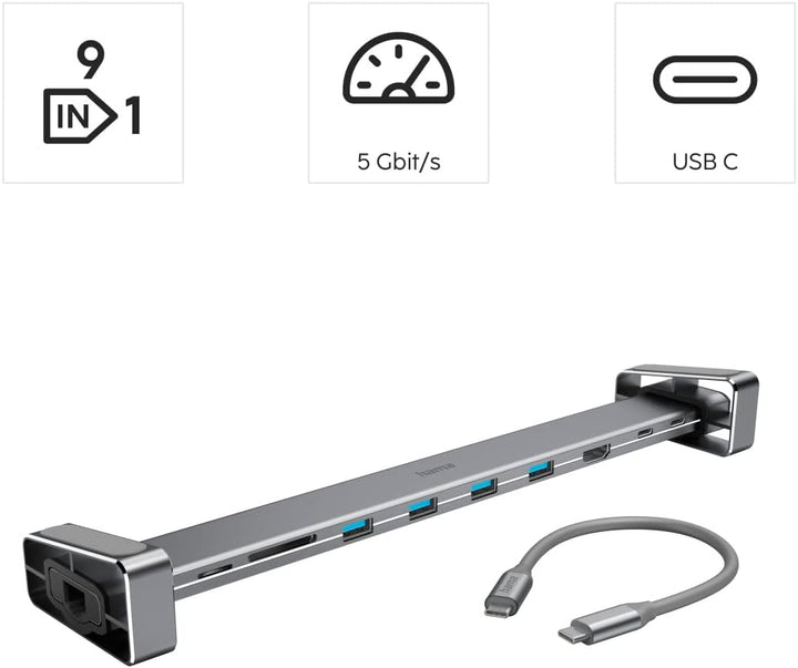 Hama USB C Hub 9 Ports Dockingstation mit abnehmbaren Standfüssen (Multiport Adapter 1x HDMI 4K, 4x