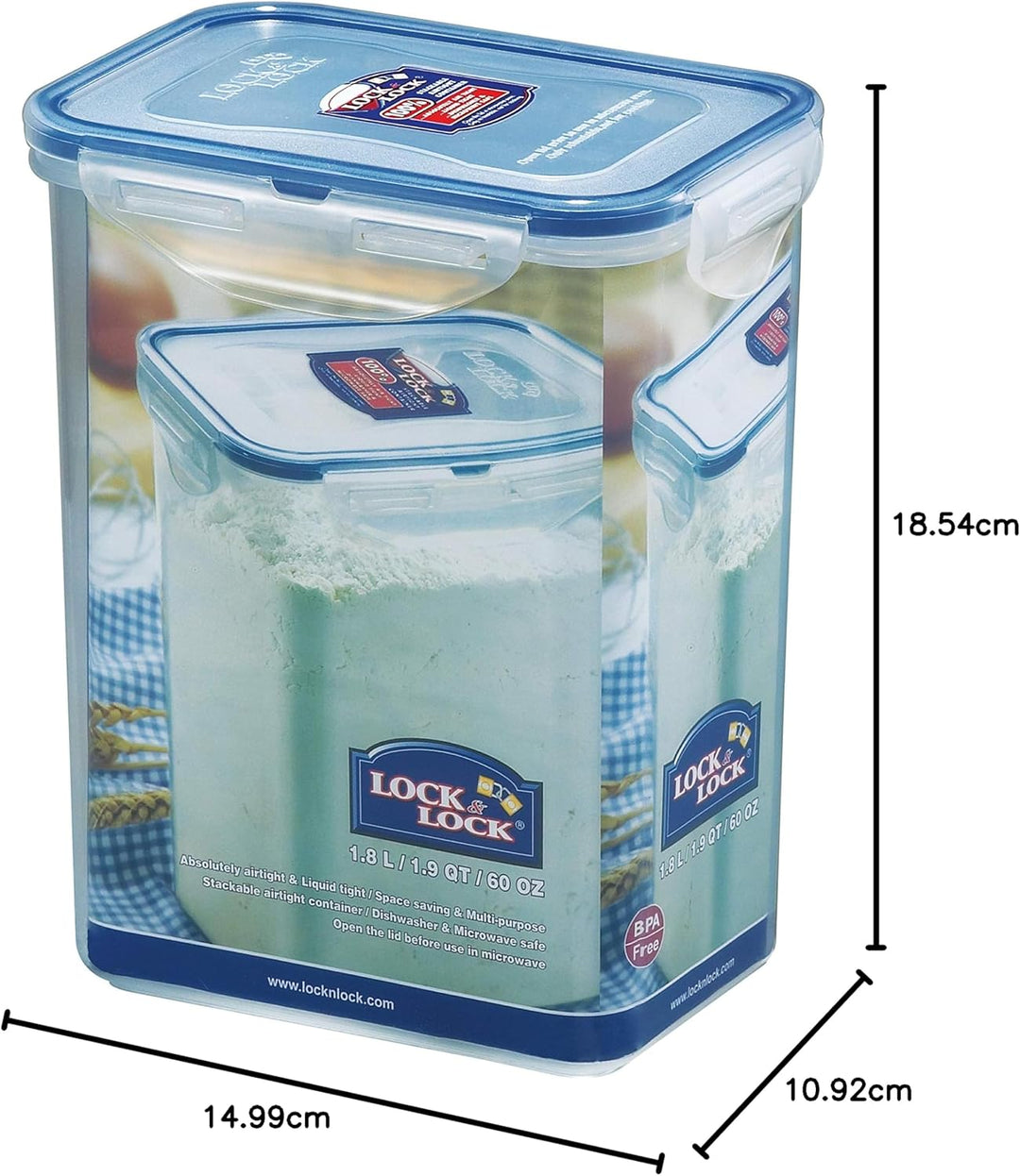 Lock & Lock Vorratsdose HPL813, rechteckig 1800 ml 5.9 x 4.3 x 7.3" Pack of 4, 5.9 x 4.3 x 7.3" Pack