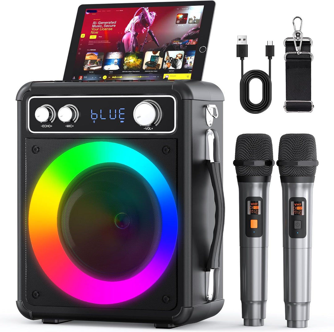 Tragbare Karaoke Maschine mit 2 kabellose Mikrofone, Ankuka Bluetooth Lautsprecher Box für Erwachsen