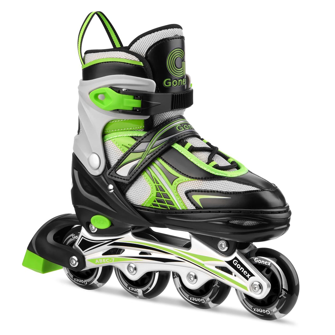 Gonex Inliner für Kinder, Inline Skates für Mädchen Jungen mit Leuchtende Räder Einstellbarer Grün M