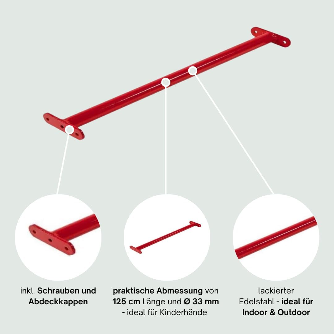 h2i Kinder Reckstange Turnstange Klimmzugstange 90 oder 125 cm lang/Farbe rot - gün - edelstahl