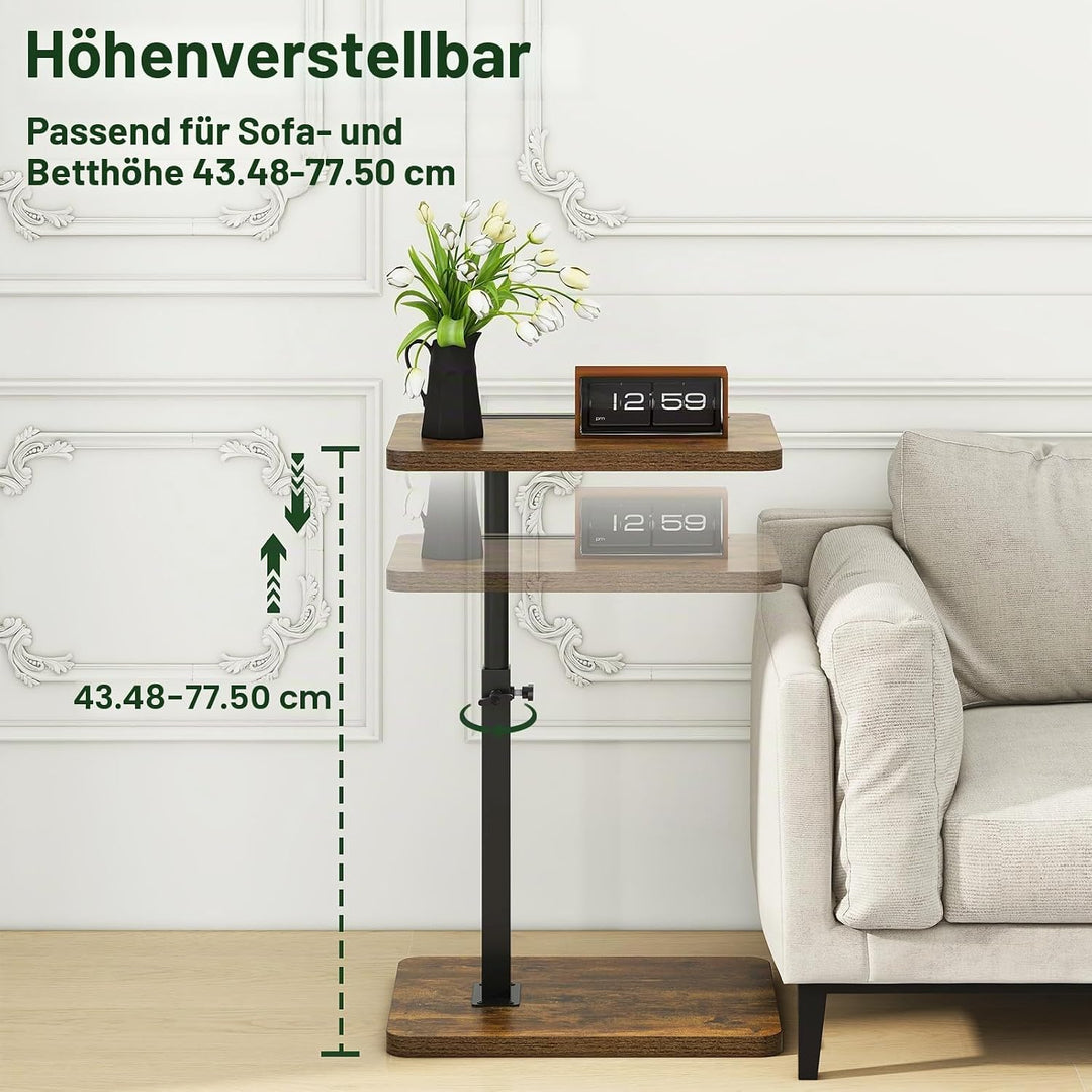 IBUYKE Beistelltisch C Form, 360° Rotierbarer und Höhenverstellbar Sofatisch, Couchtisch für schmale