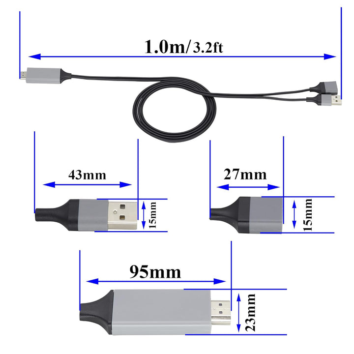 zdyCGTime Telefon und Tablet 1080P HDTV Spiegelkabel 2 in 1, HD HDMI Stecker zu 2 USB Buchse/Stecker