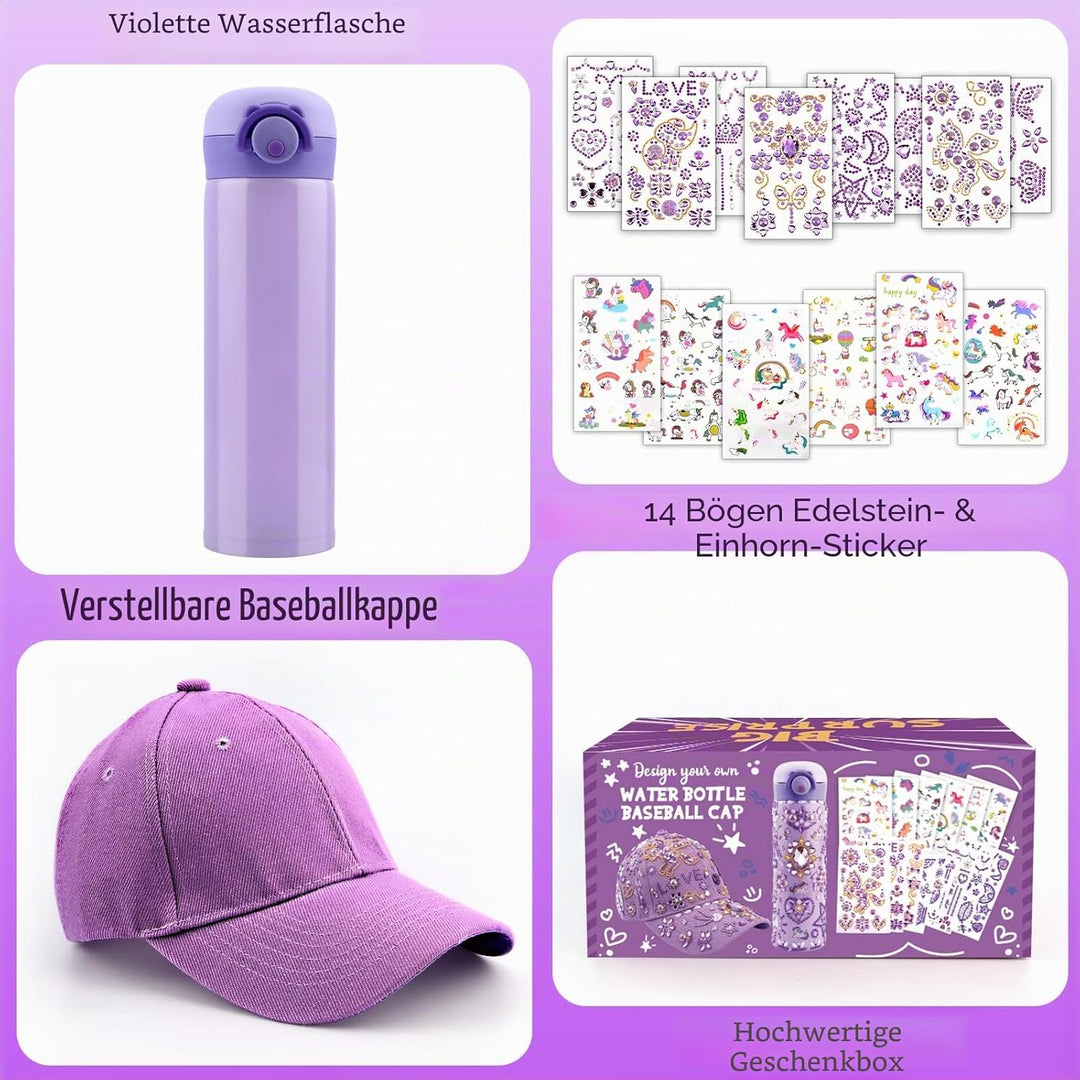 Weihnachten Geschenke für Mädchen DIY Trinkflasche und Baseballkappe, Selbst Gestalten mit Edelstein