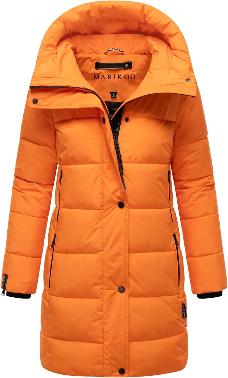 MARIKOO Damen Wintermantel warmer Steppmantel lang mit Kapuze und hohem Kragen Karumikoo XVI XS-5XL