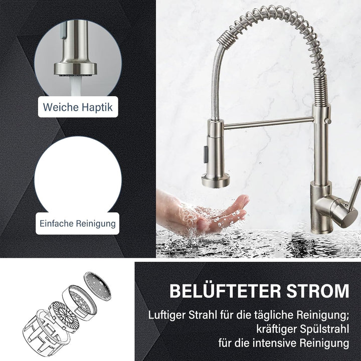 Niederdruck Küchenarmatur mit 2 Wasserstrahl 360° schwenkbar Einhand-Mischbatterie für Boiler/Untert