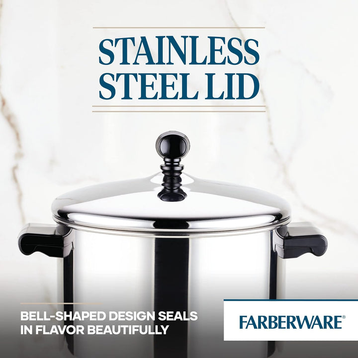 Farberware Klassischer Stieltopf mit Deckel, Edelstahl, 4 l – silberfarben 4 Quart Regulärer Deckel,