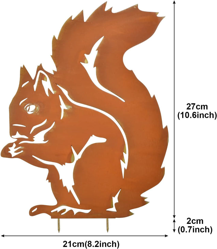 Metall Deko Eichhörnchen Figure, Eisen Gartendeko für Balkon & Terrasse, Höhe 28 CM breit 21 CM