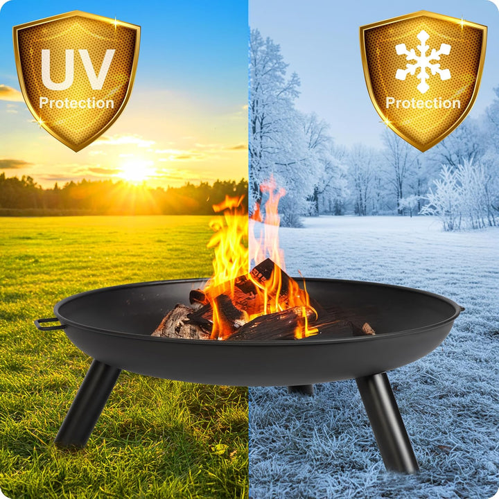 Berdsen Feuerschale 80 cm Feuerstelle Outdoor Feuerkorb Garten Rostfrei Stahl Pulverbeschichtet Schw