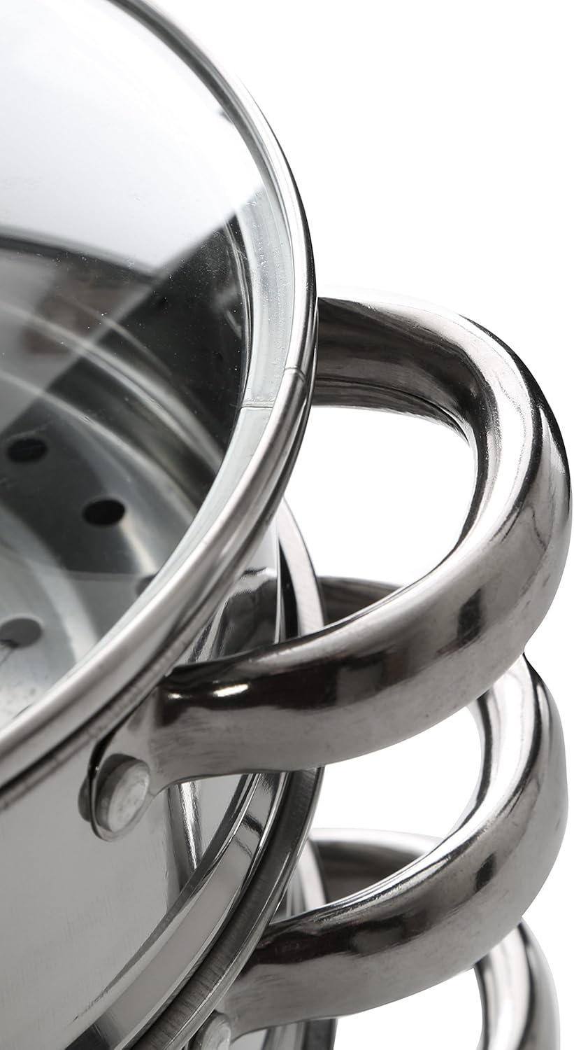 Premier Housewares Dampfgarer, Edelstahl, Glasdeckel, 28*22*22, Silver, 0408129 Dampfer, Dampfer