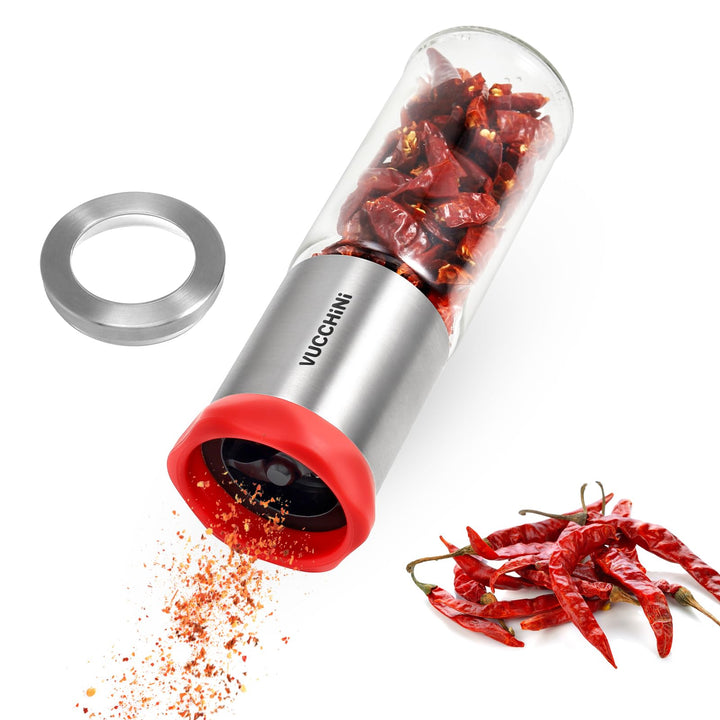 Vucchini Chilimühle ‌Nur für getrocknete Chilis | Edelstahl &amp; Glas,Chilischneider für grobe Gewürze