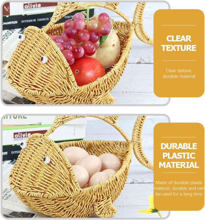 MAGICLULU Geflochtener Rattan Korb in Fischform Multifunktionaler Obstkorb und Aufbewahrungskorb für