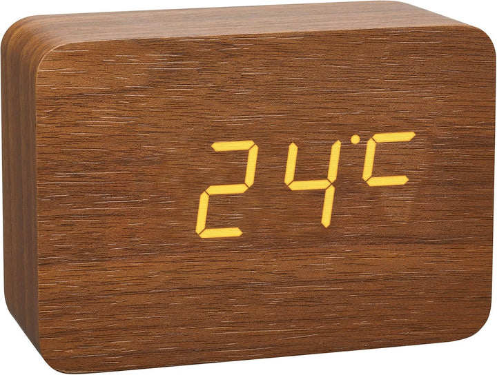 TFA Dostmann Design Funk-Wecker in Holz-Optik Clocco, 60.2549, Kunststoff, L 100 x B 41 x H 70mm (br