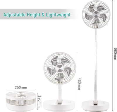 Sunydog Faltbarer Standventilator Ventilator Leise mit Fernbedienung, 10800mAh Akku | 4 Geschwindigk