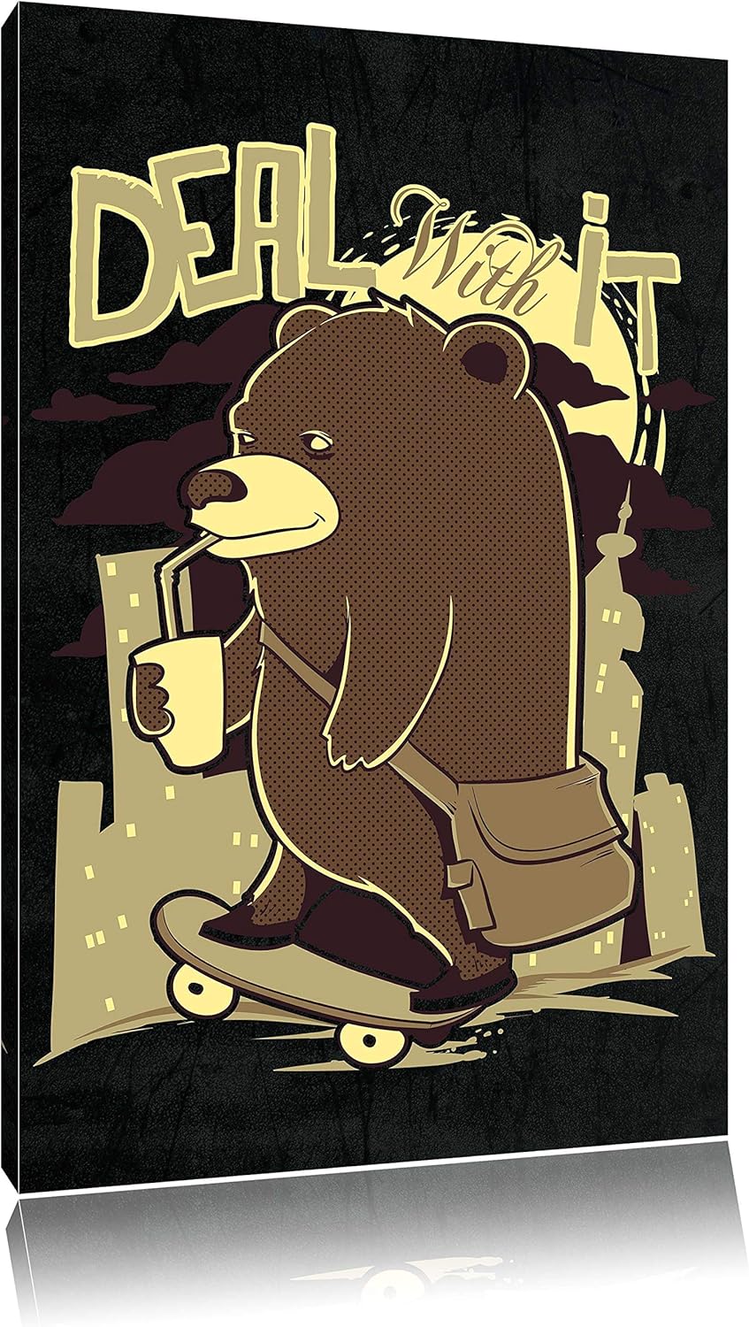 Dark Deal with it black Bild auf Leinwand, XXL riesige Bilder fertig gerahmt mit Keilrahmen, Kunstdr
