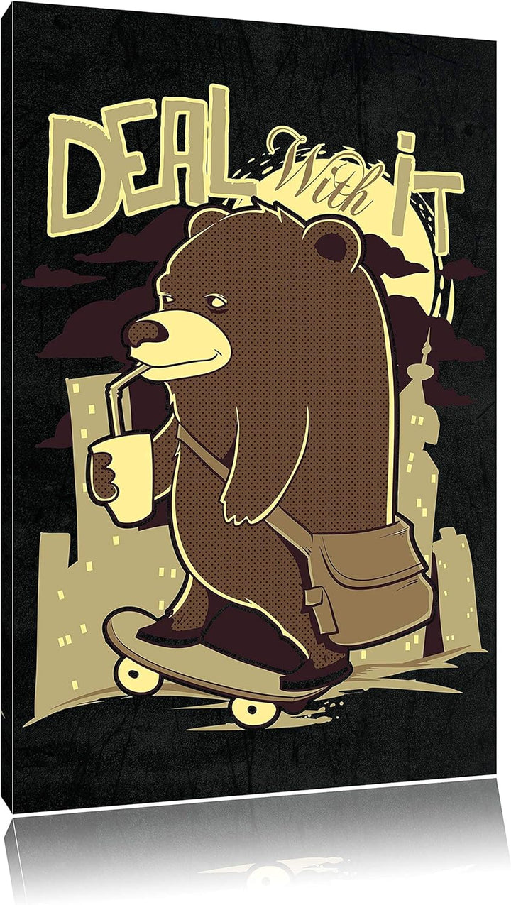 Dark Deal with it black Bild auf Leinwand, XXL riesige Bilder fertig gerahmt mit Keilrahmen, Kunstdr