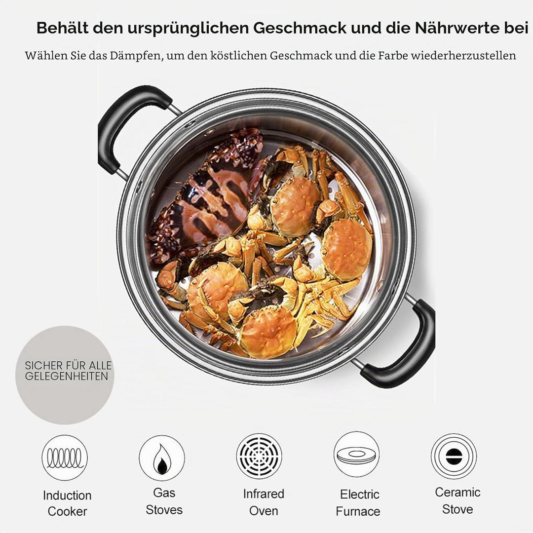 2-lagiges Dampfgarer-Kochtopf-Set aus Edelstahl, Dampfgarer Zum Kochen, Alltagspfanne, Dampfgarer-Pf