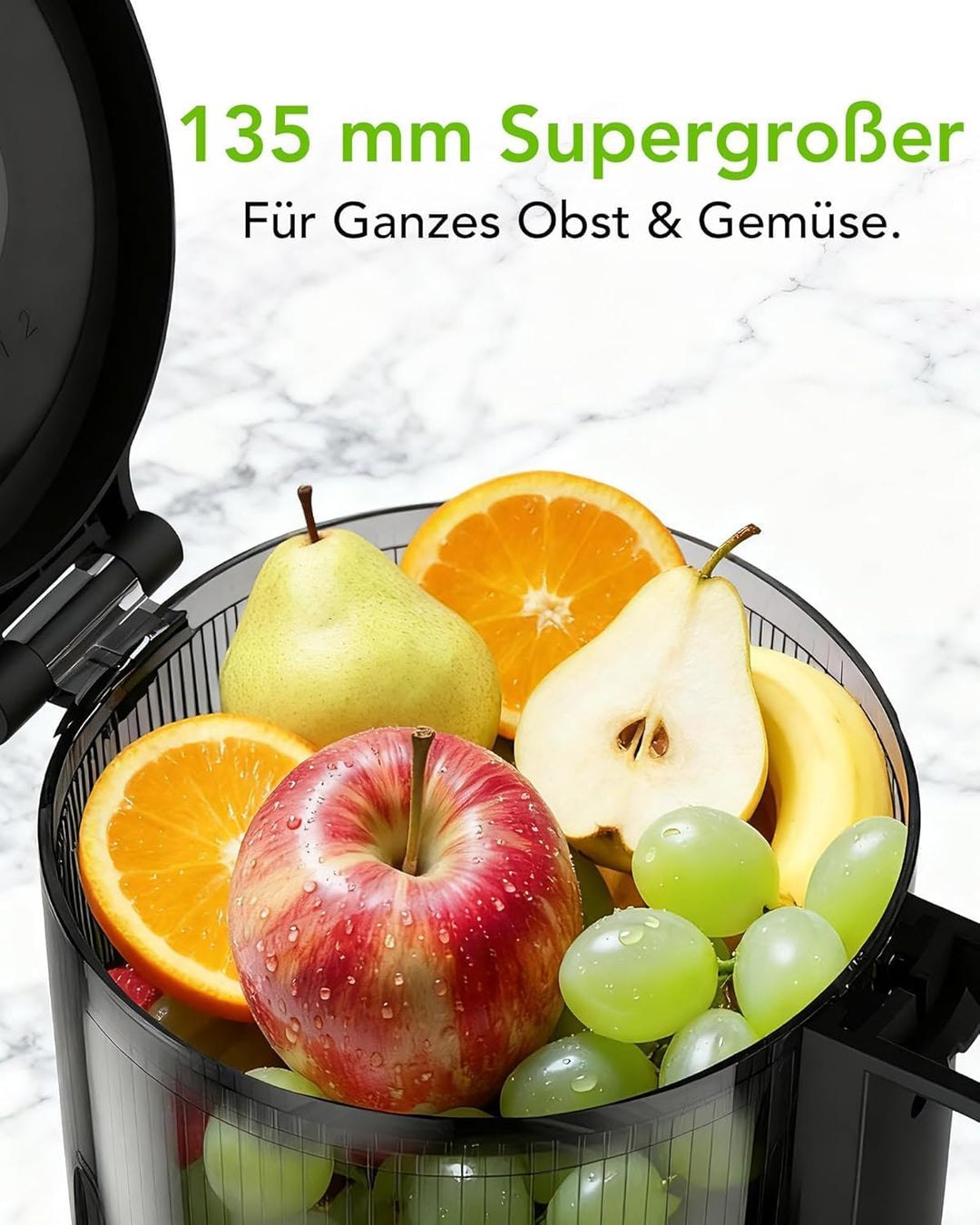 Kismile Entsafter, Slow Juicer mit 135 MM XL-Einfüllschacht, Hohe Saftausbeute für Ganze Gemüse und