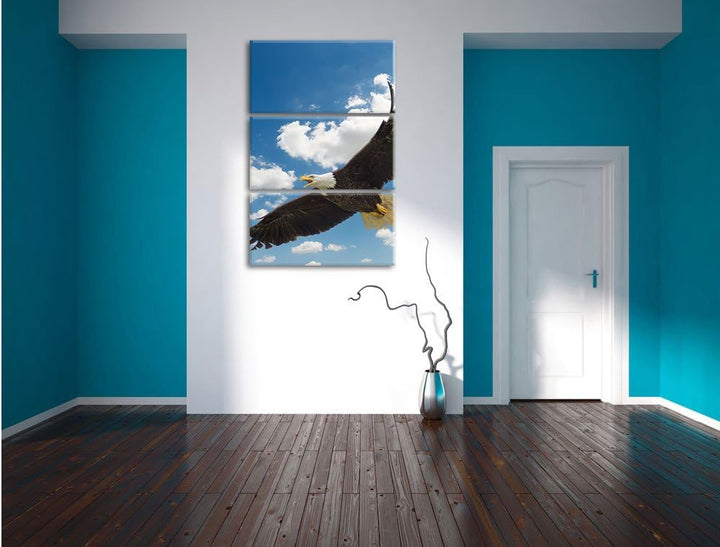 Pixxprint Adler fliegt über Schneebedeckte Berge 3-Teiler Leinwandbild 120x80 Bild auf Leinwand