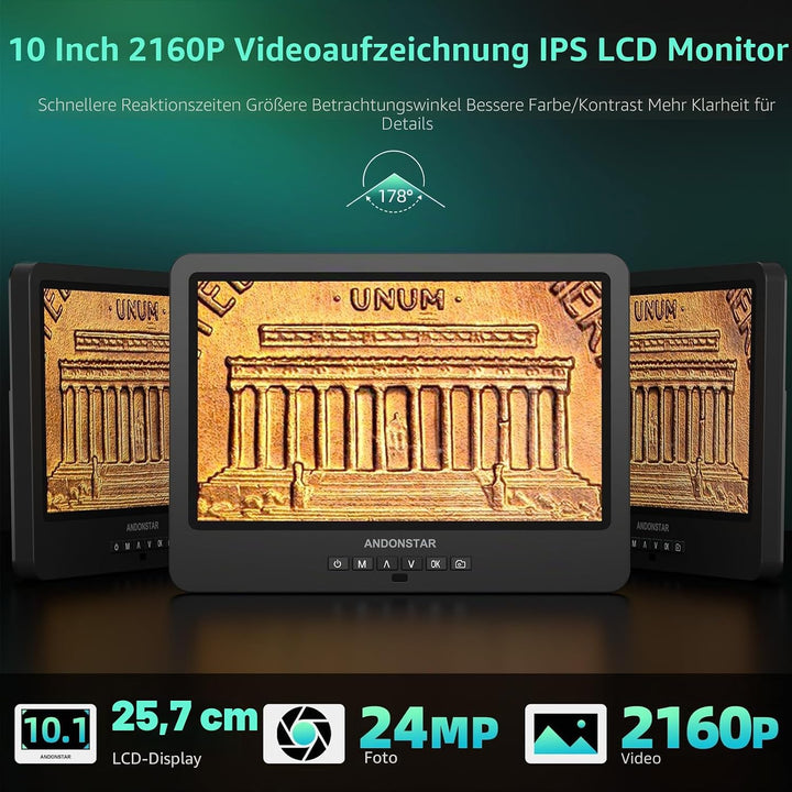 Andonstar AD249S-M Plus 10.1'' HDMI Digitales Mikroskop für Elektronikreparaturen, 2000x 3 Linsen 21