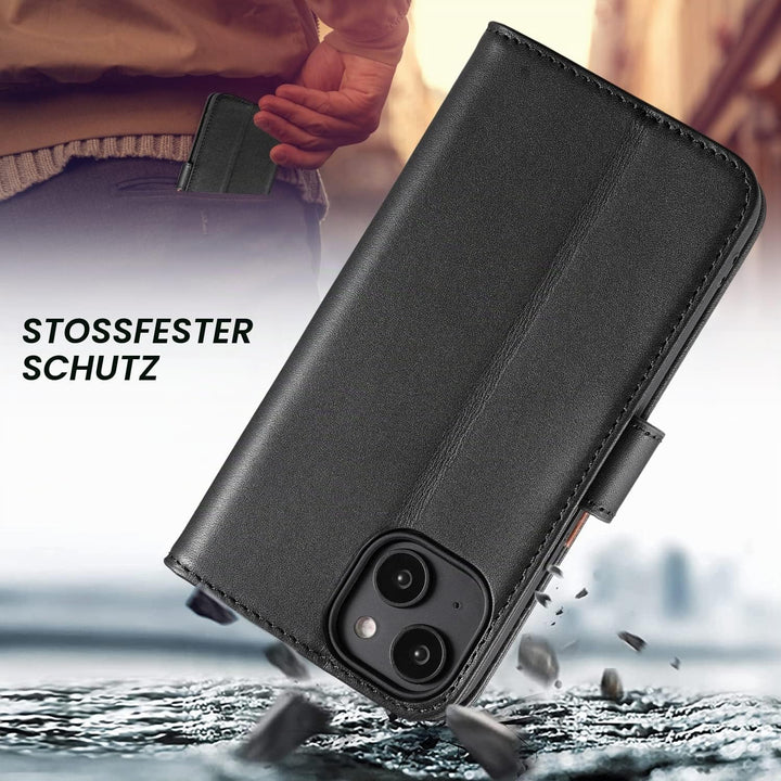 LENSUN Echtleder Hülle für iPhone 14, Handyhülle [Echtes Leder][Magnetverschluss][RFID Schutz] Handy