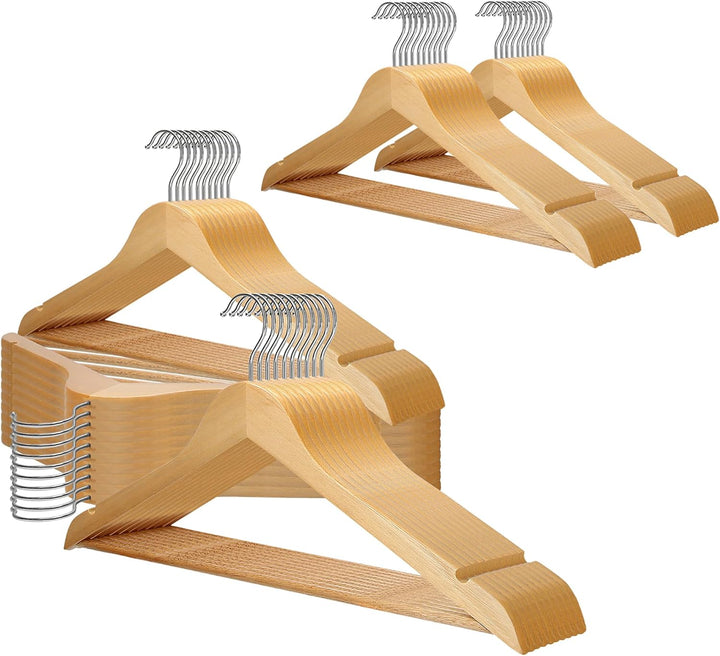 VonBueren 50 x Kleiderbügel Holz | 44,5 x 22 cm je Bügel/Holzbügel | Holzkleiderbügel | 360 Grad dre