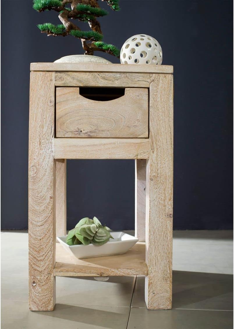 Massivmöbel Akazie Beistelltisch Holz Möbel massiv Nature White #30 29x29x50 cm (BxTxH) Beige Getünc