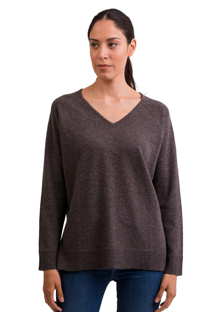 CASH-MERE.CH 100% Kaschmir Damen Pullover mit geradem Schnitt und Seitenschlitz | Sweater V-Ausschni