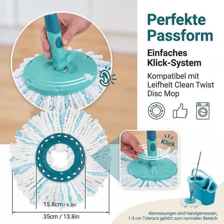 6 Stück Bodenwischer für Leifheit Clean Twist Disc Mop,Wasseraufnahme | Doppelfasermop kann Effizien