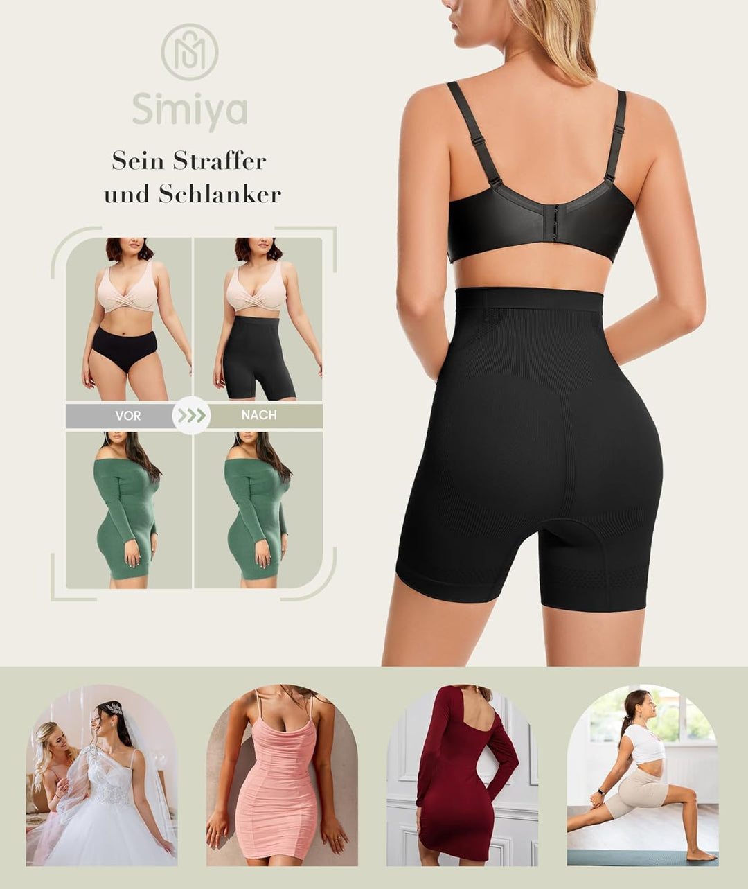 SIMIYA Bauchweg Unterhose Damen Hohe Taille Bauch Weg Shapewear Miederhose mit Bein Shaping Unterhos