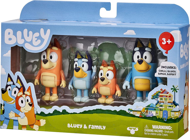 BlueY 4er-Figuren-Set Familie, Bingo, Bandit und Chilli; 6,3-7,6 cm grosse Figuren mit beweglichen G