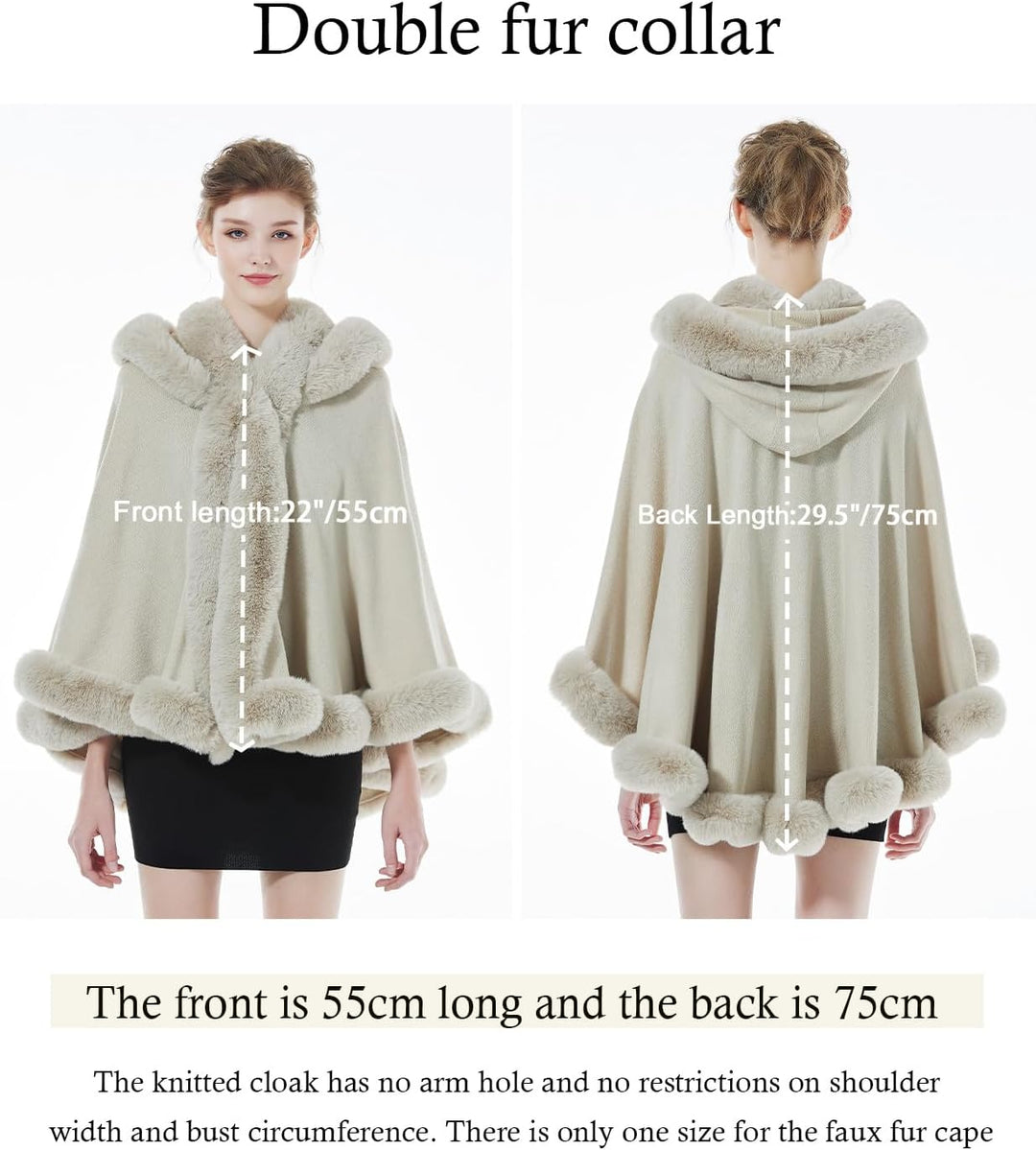 BEAUTELICATE Damen Kunstpelz Strick Poncho Cape Warm Umhang Gestrickt mit Kapuze Cardigan Brautjacke