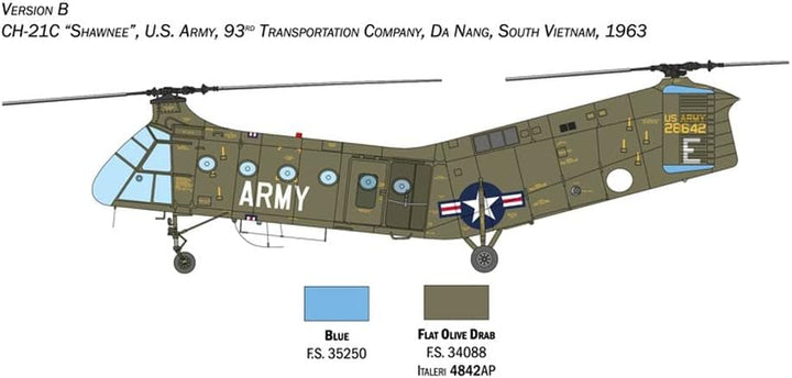 Italeri 2774S 1:48 H-21C Flying Banana Gunship, originalgetreue Nachbildung, Modellbau, Basteln, Hob