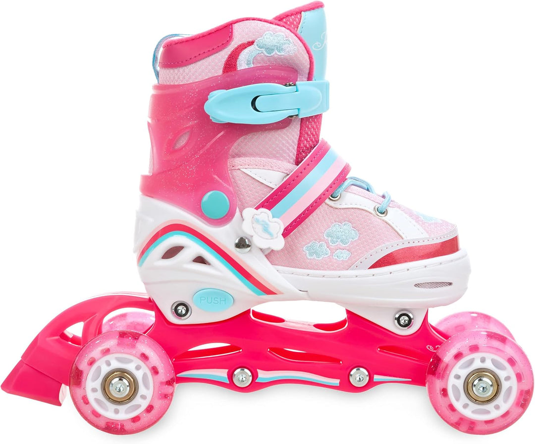 RAVEN 4in1 Inline Skates Triskates Rollschuhe Schlittschuhe Inliner für Kinder Mädchen verstellbar m