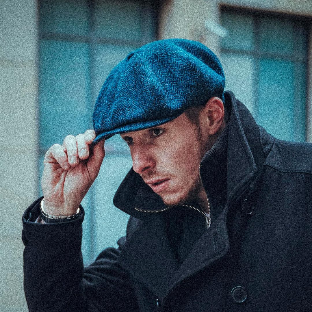 Sterkowski Peaky Style | Harris Tweed Schiebermütze für Herren | Warm Komfortabel Schirmmütze 54 Bla