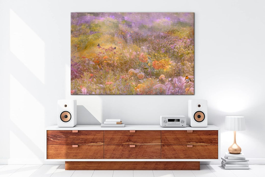 deyoli Schmetterlinge auf Einer Blumenwiese Format:90x60 cm als Leinwandbild, Motiv fertig gerahmt a