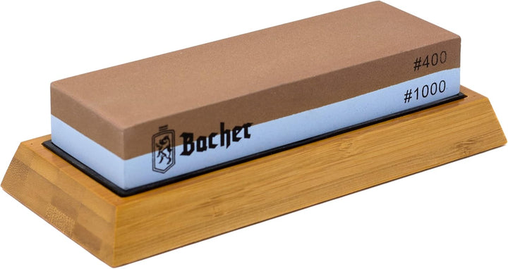 Bacher Premium Schleifstein. Zweiseitig, Körnung 400/1000 Wetzstein Abziehsteine. Messerschärfer Was