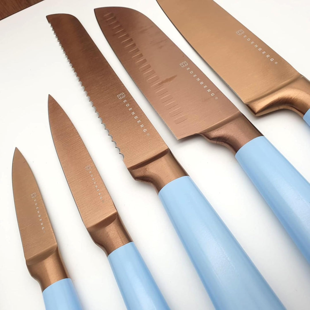 Küchenmesser Messerset mit Luxus- Holz Messerblock - 7-tlg EB 11029 Edenberg (Blau), Blau