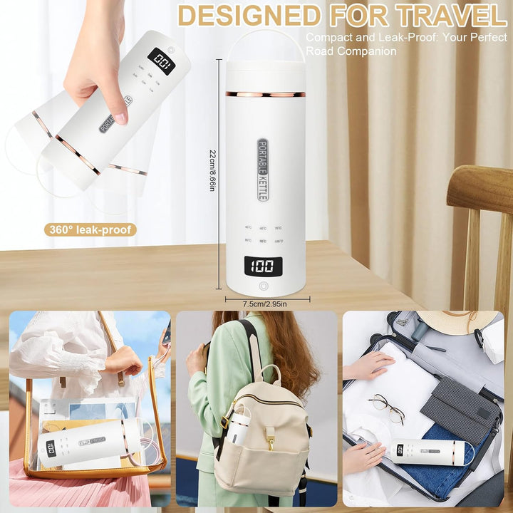 Reisewasserkocher Klein 500ML - 6 in 1 Reise Wasserkocher mit Temperaturanzeige, Mini Tragbarer Elek