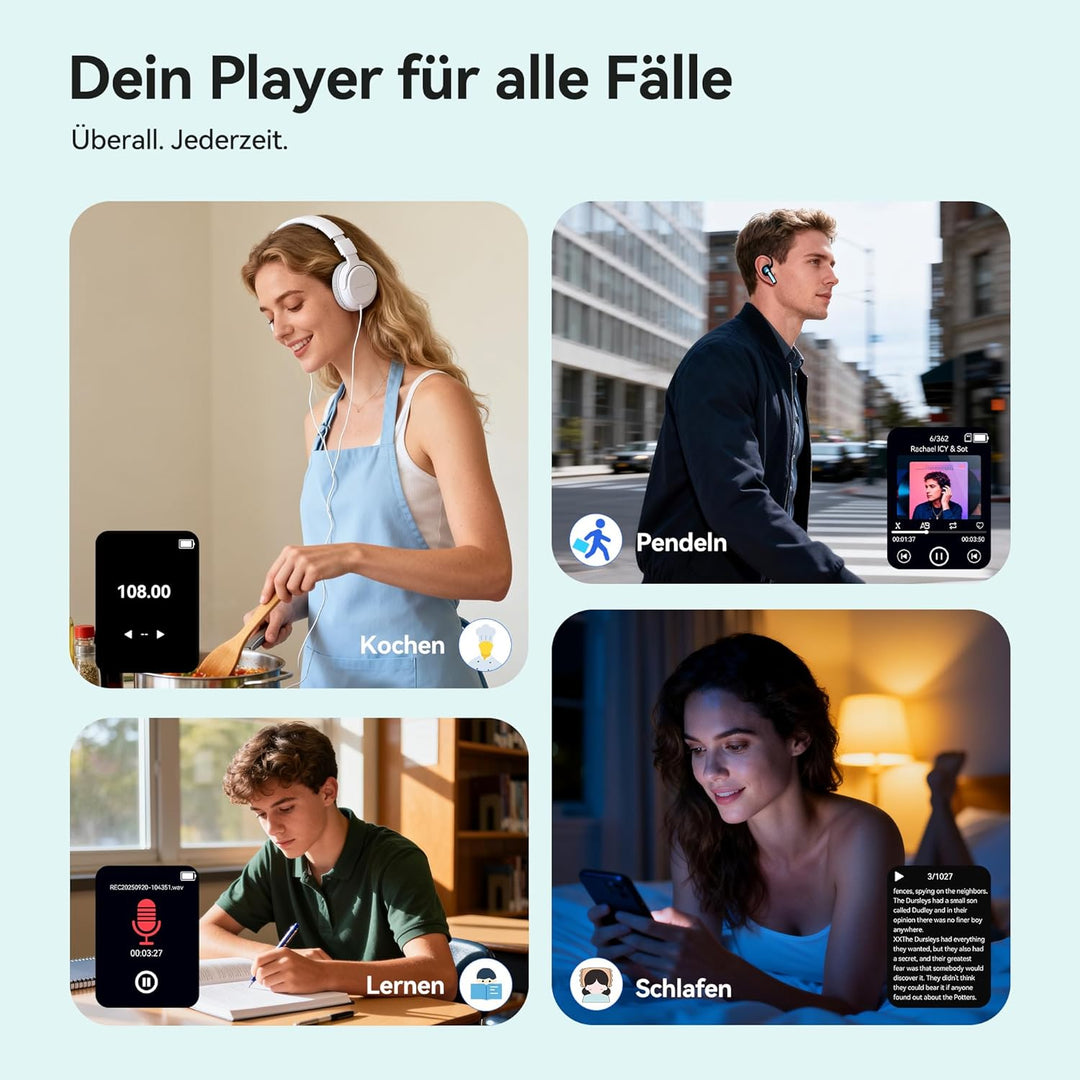 AGPTEK MP3 Player mit Bluetooth, 1,8 Zoll MP3-Player mit Lautsprecher, Kopfhörer & FM-Radio, HiFi-So