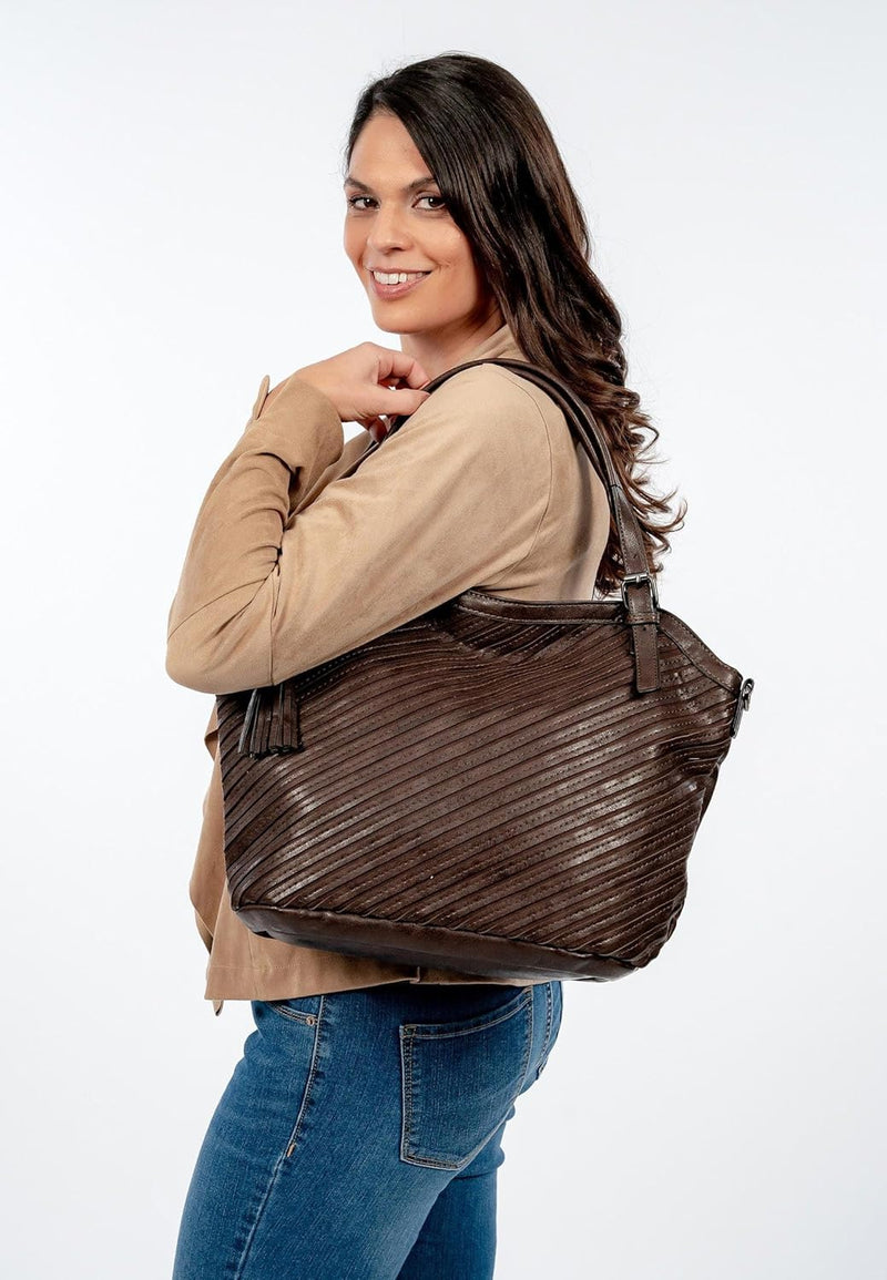 Tamaris Shopper Julina 32026 Damen Handtaschen Streifen Einheitsgrösse Brown 200, Einheitsgrösse Bro