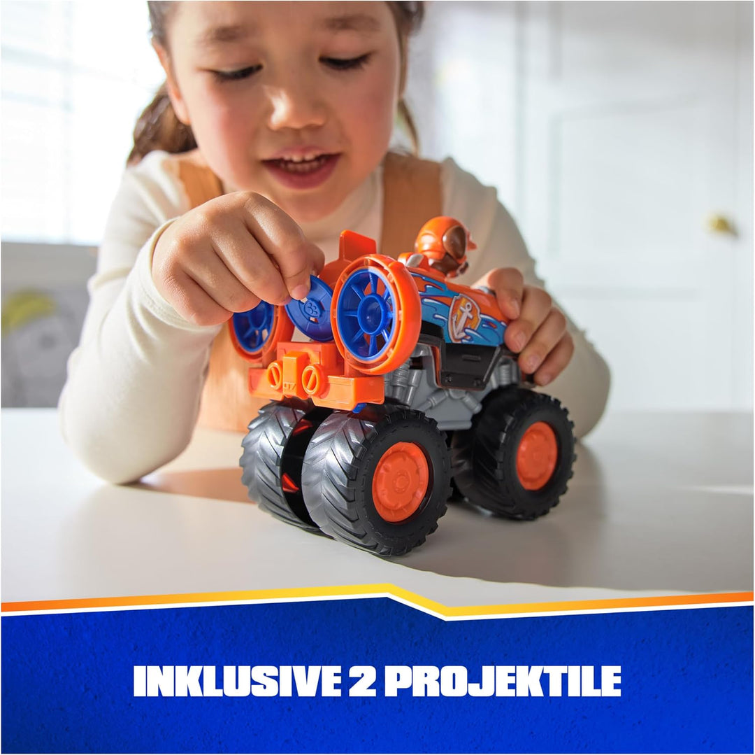 PAW PATROL Rescue Wheels - Zumas Monstertruck Fahrzeug mit Geschoss-Abwurf und Zuma Hundefigur, Spie