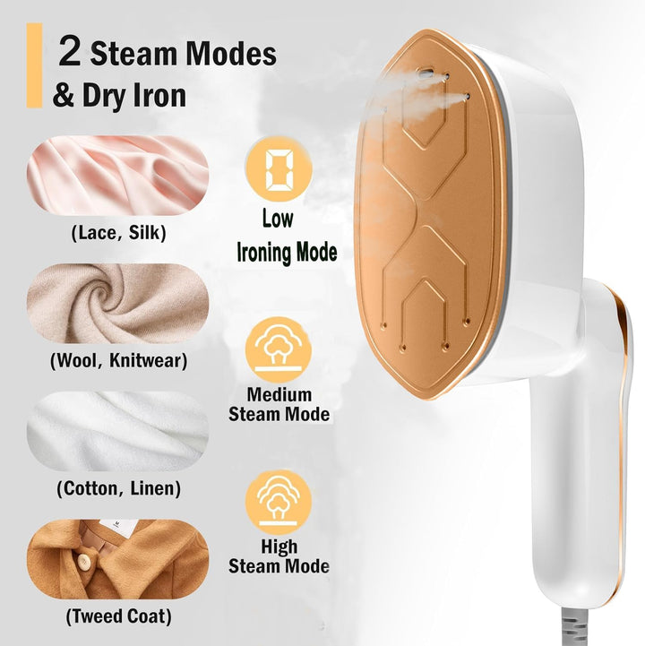 Dampfglätter, 2-in-1 Tragbare Steamer, Reisebügeleisen Dampf Mini Klappbar, 3 Modi 1100W Dampfbügele