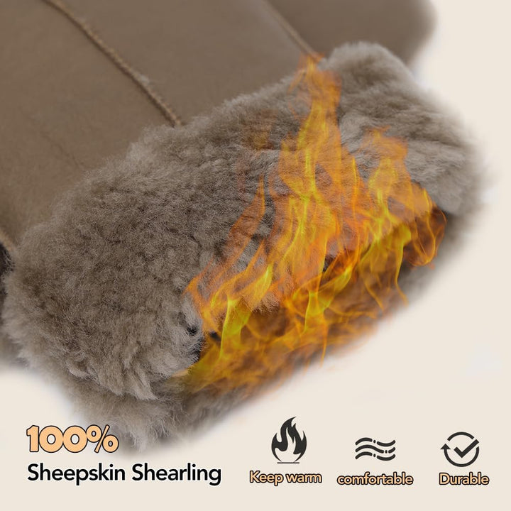 MGGMOKAY Damen Lammfell Shearling Fäustlinge Warme Winter Lederhandschuhe XXL Hellbraun, XXL Hellbra