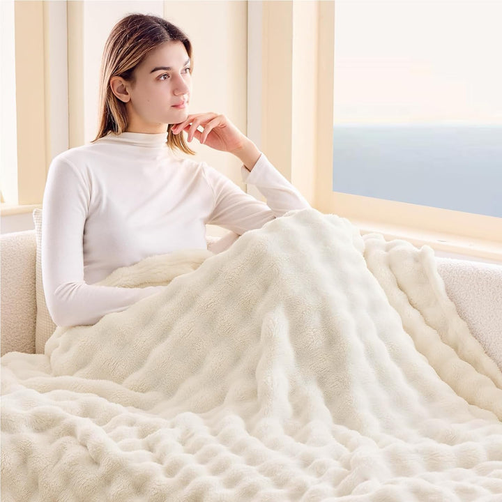 Bubble Decke Kuscheldecke Flauschig - 200x230cm Sofadecke & Couchdecke aus Imitat-Wolldecke, Warme F