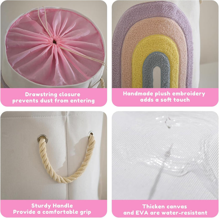 INough Baby Wäschekorb Rosa Wäschesammler, Canvas 58L Extra Grosser Babywäschekorb mit Zugverschluss