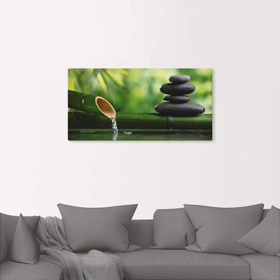 ARTland Leinwandbilder Wandbild Bild auf Leinwand 150x75 cm Wellness Zen Stein Fotografie Grün Bambu