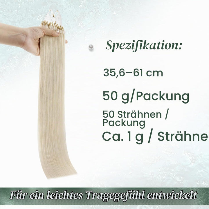 Ugeat Micro Ring Extensions Echthaar Blond 40 cm Extensions Echthaar Microring Platinblond Remy Haar