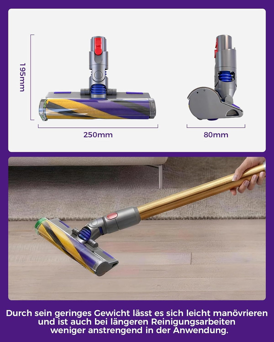 V12 Elektrische Bürste für Dyson V12 Detect Slim/V10 Slim LED-Leuchten Ersatzteile, Hartbodenaufsatz