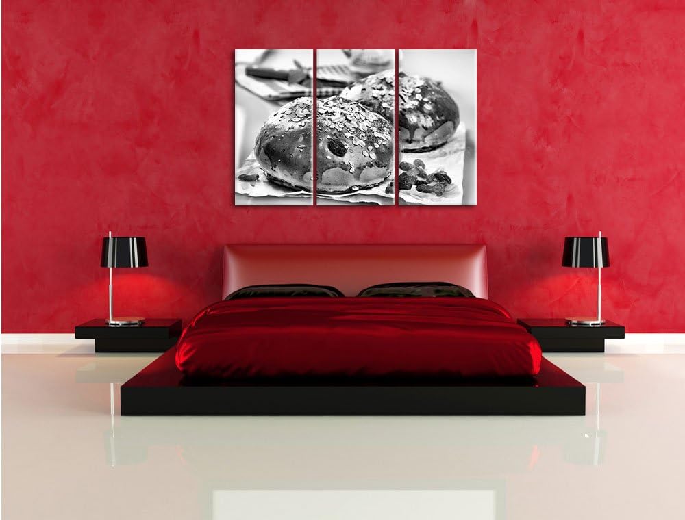 Pixxprint Süsse Rosinenbrötchen als Leinwandbild/Grösse: 3 Teilig (120x80) cm/Wandbild/Kunstdruck/fe